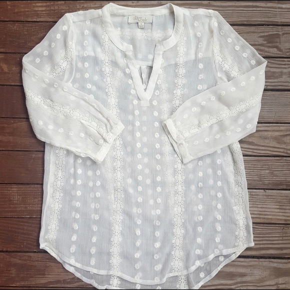 Olive & Oak Tops - Sheer Embroidered White Blouse - So Pretty!!